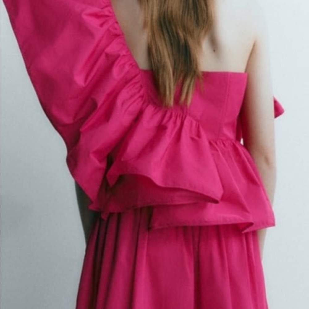 Zara Fuchsia Pink 3D ROSE RUFFLED ASYMMETRIC TOP - Picture 4 of 12